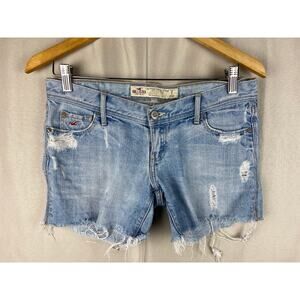 Hollister Low Rise Distressed Cut-Off Jean Shorts Womens sz 1 Vintage Y2K Denim
